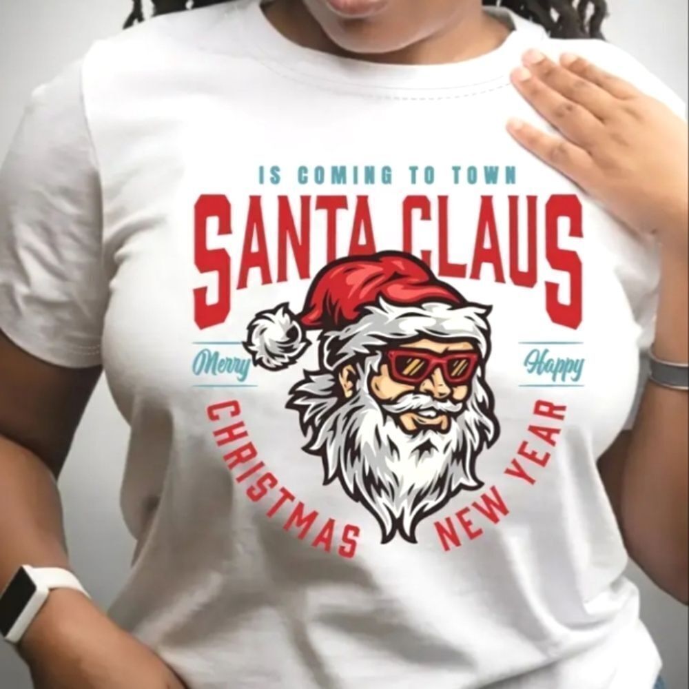 Ladies White Festive Santa Claus Hoilday top sz Small